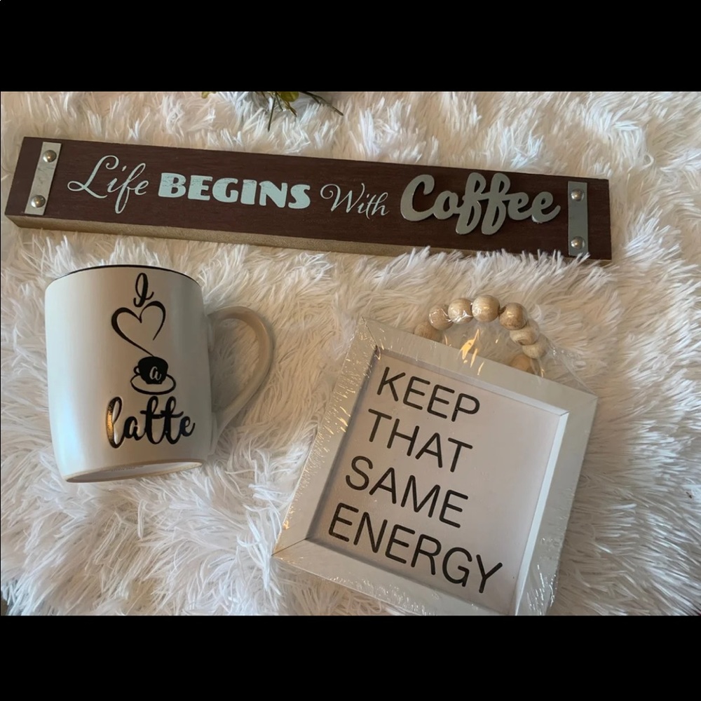 Coffee Set: Mug,small Frame & WoodenSign